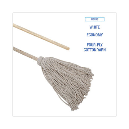 Handle/deck Mops, #24 White Cotton Head, 54" Natural Wood Handle, 6/pack