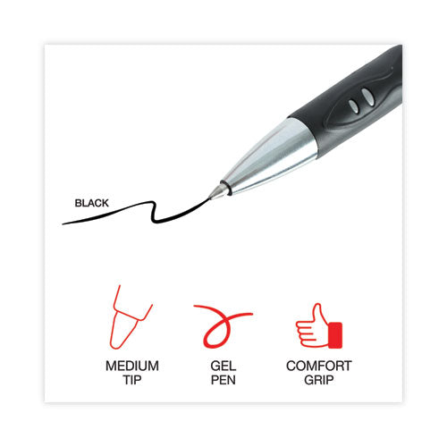 Comfort Grip Gel Pen, Retractable, Medium 0.7 Mm, Black Ink, Gray/black/silver Barrel, Dozen