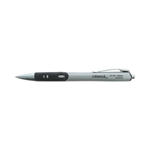 Comfort Grip Gel Pen, Retractable, Medium 0.7 Mm, Black Ink, Gray/black/silver Barrel, Dozen