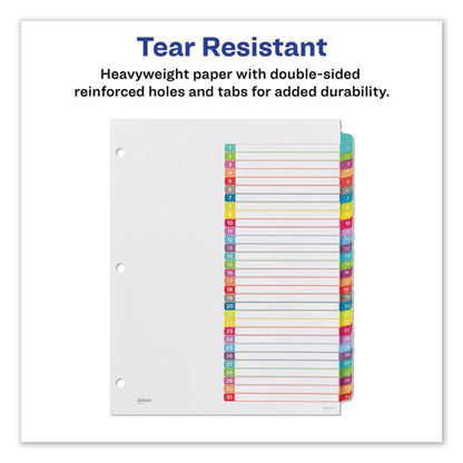 Customizable Toc Ready Index Multicolor Tab Dividers, 31-tab, 1 To 31, 11 X 8.5, White, Contemporary Color Tabs, 1 Set