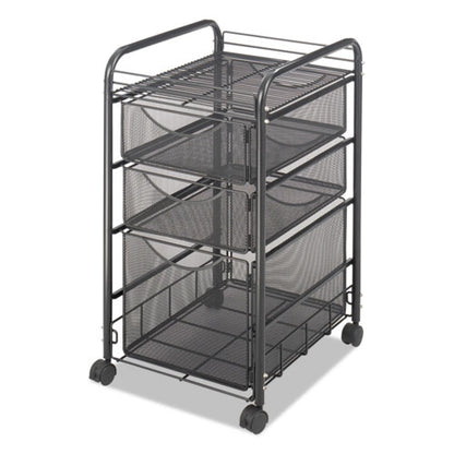 Onyx Mesh Mobile File With Two Supply Drawers, Metal, 1 Shelf, 3 Drawers, 15.75" X 17" X 27", Black