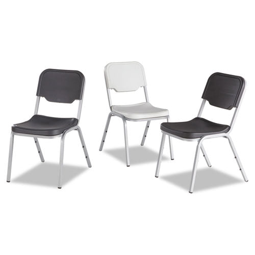 Rough N Ready Stack Chair, Supports Up To 500 Lb, 17.5" Seat Height, Black Seat, Black Back, Silver Base, 4/carton