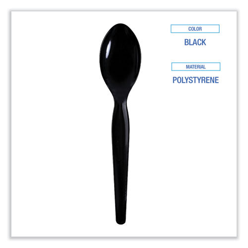 Heavyweight Wrapped Polystyrene Cutlery, Teaspoon, Black, 1,000/carton