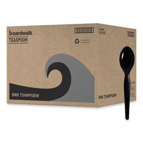 Heavyweight Wrapped Polystyrene Cutlery, Teaspoon, Black, 1,000/carton