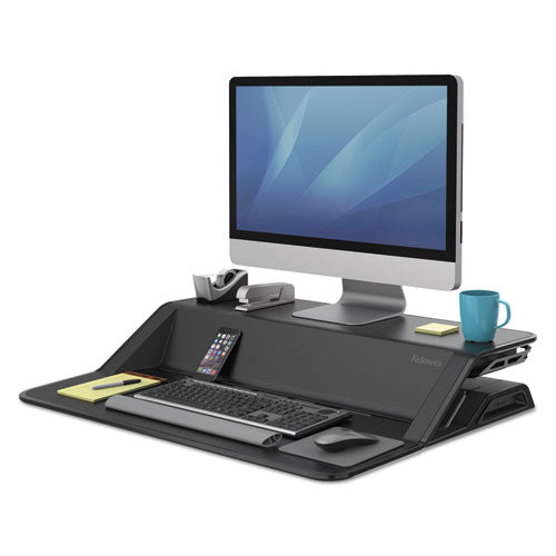 Lotus Sit-stands Workstation, 32.75" X 24.25" X 5.5" To 22.5", Black