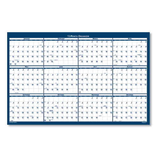 Recycled Poster Style Reversible/erasable Yearly Wall Calendar, 24 X 37, White/blue/gray Sheets, 12-month (jan To Dec): 2024