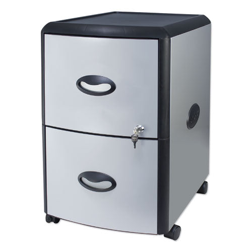 Mobile Filing Cabinet With Metal Siding, 2 Letter-size File Drawers, Silver/black, 19" X 15" X 23"