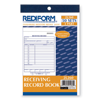 Receiving Record Book, Three-part Carbonless, 5.56 X 7.94, 50 Forms Total