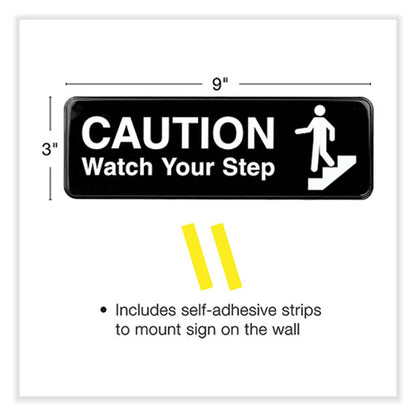 Caution Watch Your Step Indoor/outdoor Wall Sign, 9" X 3", Black Face, White Graphics, 3/pack