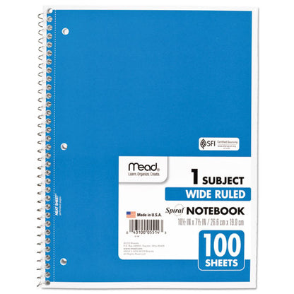 Spiral Notebook, 3-hole Punched, 1-subject, Wide/legal Rule, Randomly Assorted Cover Color, (100) 10.5 X 7.5 Sheets