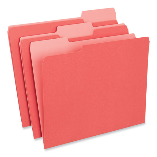 Interior File Folders, 1/3-cut Tabs: Assorted, Letter Size, 11-pt Stock, Red, 100/box