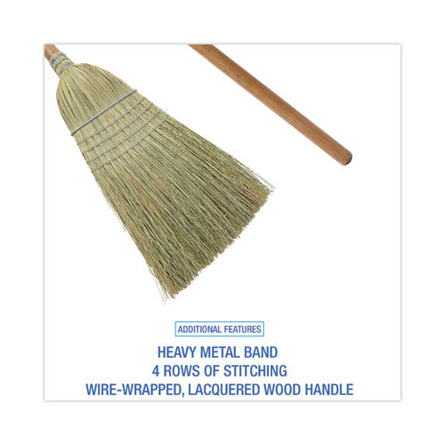 100% Corn Brooms, 60" Overall Length, Natural, 6/carton