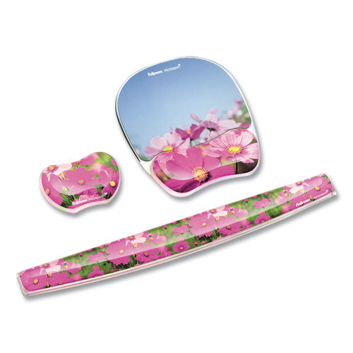 Photo Gel Mouse Pad With Wrist Rest With Microban Protection, 9.25 X 7.87, Pink Flowers Design