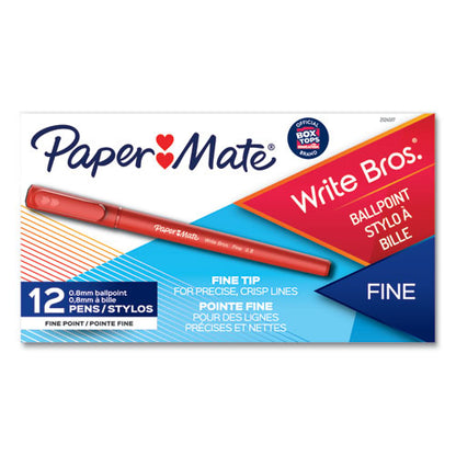 Write Bros. Ballpoint Pen, Stick, Fine 0.8 Mm, Red Ink, Red Barrel, Dozen