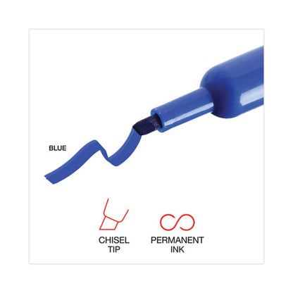 Chisel Tip Permanent Marker, Broad Chisel Tip, Blue, Dozen