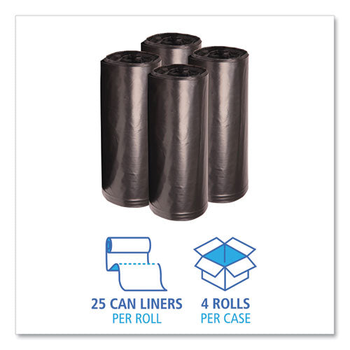 Recycled Low-density Polyethylene Can Liners, 60 Gal, 1.6 Mil, 38" X 58", Black, 10 Bags/roll, 10 Rolls/carton