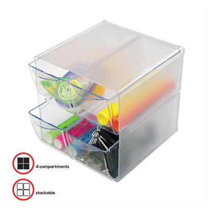 Stackable Cube Organizer, 4 Compartments, 4 Drawers, Plastic, 6 X 7.2 X 6, Clear