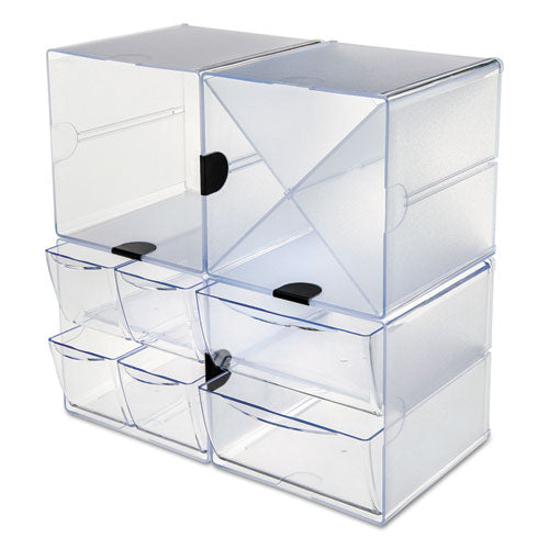 Stackable Cube Organizer, 4 Compartments, 4 Drawers, Plastic, 6 X 7.2 X 6, Clear