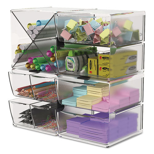 Stackable Cube Organizer, 4 Compartments, 4 Drawers, Plastic, 6 X 7.2 X 6, Clear