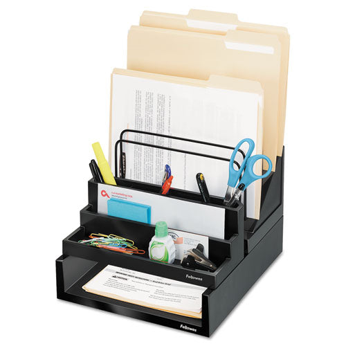 Designer Suites Desktop Organizer, 7 Compartments, Plastic, 11.13 X 5 X 3.78, Black Pearl