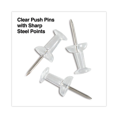 Clear Push Pins, Plastic, Clear, 0.38", 400/pack