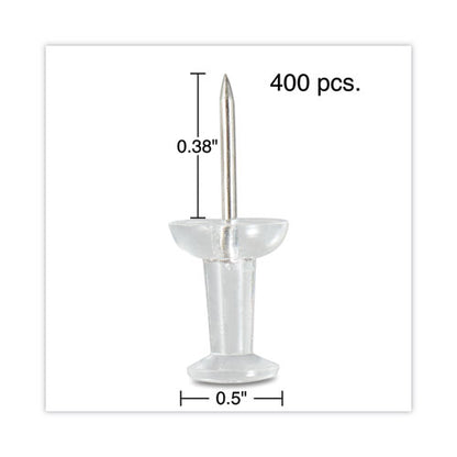Clear Push Pins, Plastic, Clear, 0.38", 400/pack