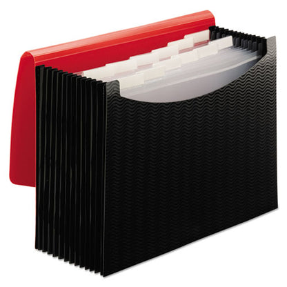 12-pocket Poly Expanding File, 0.88" Expansion, 12 Sections, Cord/hook Closure, 1/6-cut Tabs, Letter Size, Black/red