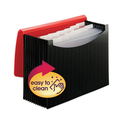 12-pocket Poly Expanding File, 0.88" Expansion, 12 Sections, Cord/hook Closure, 1/6-cut Tabs, Letter Size, Black/red