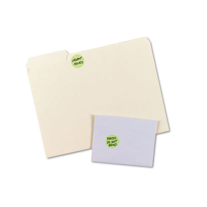 Printable Self-adhesive Removable Color-coding Labels, 1.25" Dia, Neon Green, 8/sheet, 50 Sheets/pack, (5498)