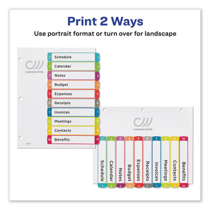 Customizable Toc Ready Index Multicolor Tab Dividers, 10-tab, 1 To 10, 11 X 8.5, White, Contemporary Color Tabs, 1 Set