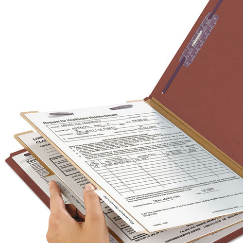 Pressboard Classification Folders, Six Safeshield Fasteners, 2/5-cut Tabs, 2 Dividers, Legal Size, Red, 10/box