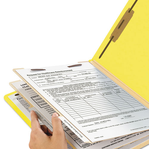 Top Tab Classification Folders, Six Safeshield Fasteners, 2" Expansion, 2 Dividers, Letter Size, Yellow Exterior, 10/box