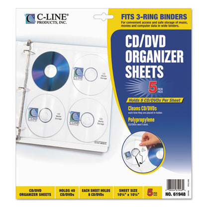Deluxe Cd Ring Binder Storage Pages, Standard, 8 Disc Capacity, Clear/white, 5/pack