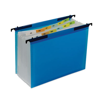 Expanding File With Hang Tabs, Pre-printed Index-tab Inserts, 12 Sections, 1" Capacity, Letter Size, 1/6-cut Tabs, Blue