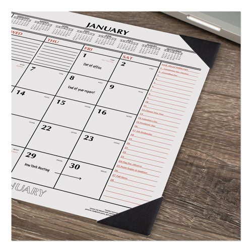 Two-color Monthly Desk Pad Calendar, 22 X 17, White Sheets, Black Corners, 12-month (jan To Dec): 2024