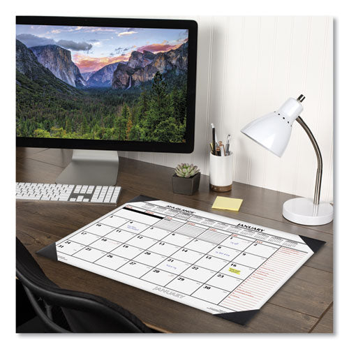 Two-color Monthly Desk Pad Calendar, 22 X 17, White Sheets, Black Corners, 12-month (jan To Dec): 2024