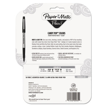 Flair Felt Tip Porous Point Pen, Stick, Extra-fine 0.4 Mm, Assorted Ink Colors, Gray Barrel, 16/pack