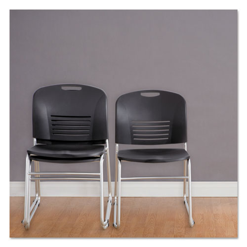 Vy Series Stack Chairs, Supports Up To 350 Lb, 18.75" Seat Height, Black Seat, Black Back, Silver Base, 2/carton