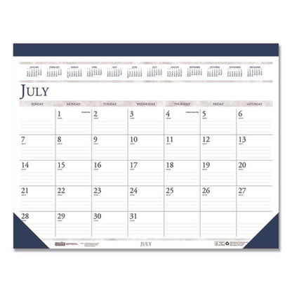 Recycled Academic Desk Pad Calendar, 18.5 X 13, White/blue Sheets, Blue Binding/corners, 14-month (july To Aug): 2023 To 2024