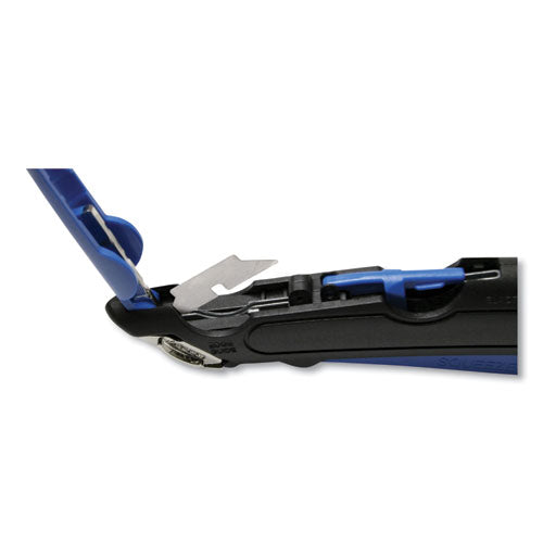 Easycut Self-retracting Cutter With Safety-tip Blade, Holster And Lanyard, 6" Plastic Handle, Black/blue