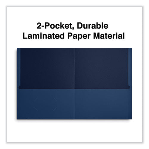 Two-pocket Portfolio, Embossed Leather Grain Paper, 11 X 8.5, Dark Blue, 25/box