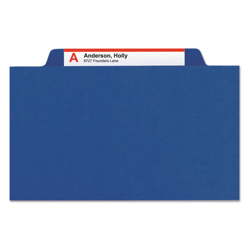 6-section Pressboard Top Tab Pocket Classification Folders, 6 Safeshield Fasteners, 2 Dividers, Legal Size, Dark Blue, 10/box