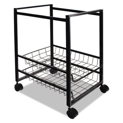 Mobile File Cart With Sliding Baskets, Metal, 2 Drawers, 1 Bin, 12.88" X 15" X 21.13", Black