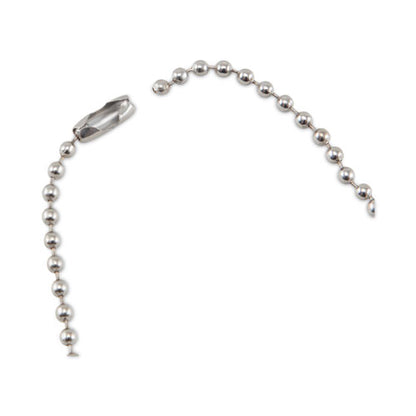 Id Badge Holder Chain, Metal Ball Chain Fastener, 36" Long, Nickel Plated, 100/box