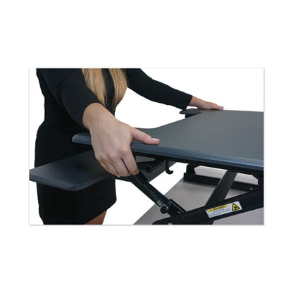 High Rise Height Adjustable Standing Desk With Keyboard Tray, 36" X 31.25" X 5.25" To 20", Gray/black