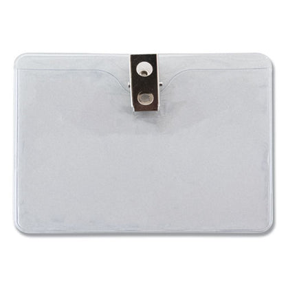 Id Badge Holders With Clip, Horizontal, Clear 4.13" X 3.38" Holder, 3.88" X 3" Insert, 50/pack