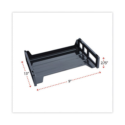 Recycled Plastic Side Load Desk Trays, 2 Sections, Letter Size Files, 13" X 9" X 2.75", Black