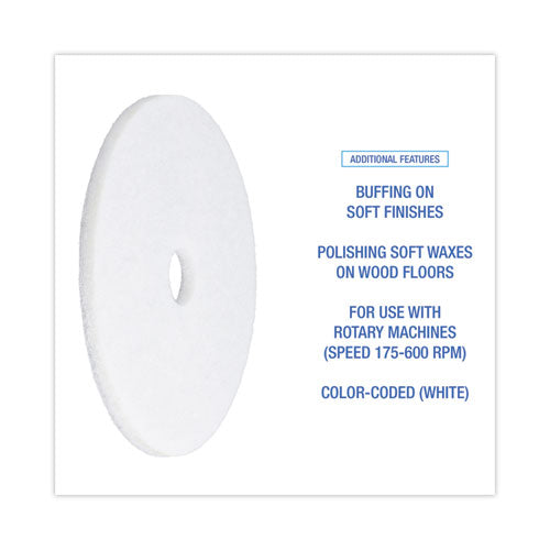 Polishing Floor Pads, 20" Diameter, White, 5/carton