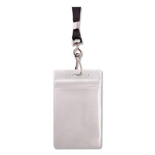 Resealable Badge Holders Combo Pack, 36" Lanyard, Vertical, Transparent Frost 3.68" X 5" Holder, 2.38" X 3.75" Insert, 20/pk