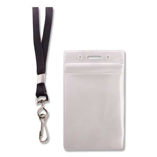 Resealable Badge Holders Combo Pack, 36" Lanyard, Vertical, Transparent Frost 3.68" X 5" Holder, 2.38" X 3.75" Insert, 20/pk